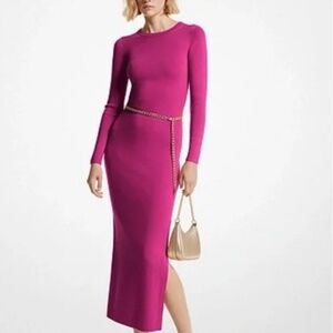 NEW with Tags MICHAEL Michael Kors Wool Blend Belted Midi Dress in DEEP FUCHSIA!